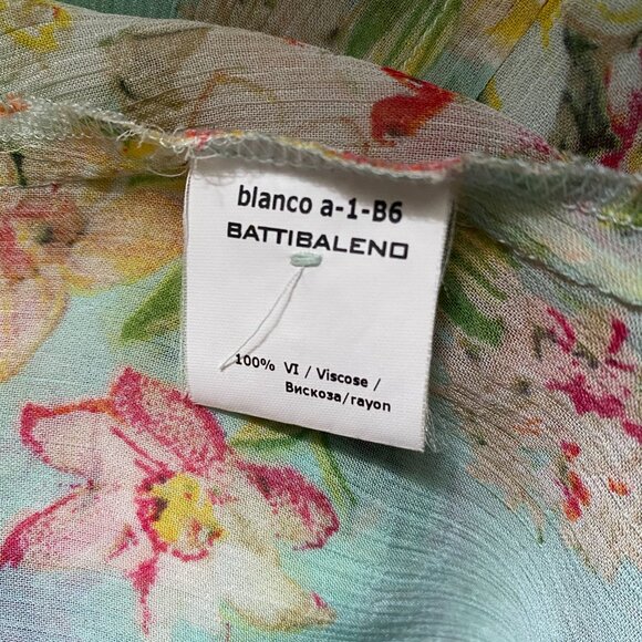 Silk Button-down Short Puff Sleeves Floral Blouse Aqua 6 - Picture 3 of 12